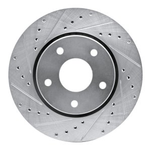 Chrysler Town & Country Brake Rotor (1) - Front Left - R1 Concepts - Drilled & Slotted - Silver - `08-`16